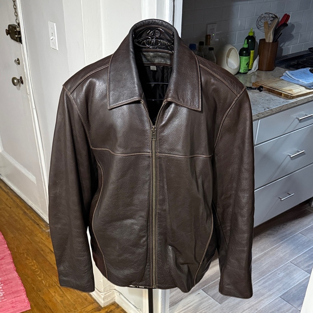 Andrew Marc Brown Leather Jacket size Lg! Stunning!